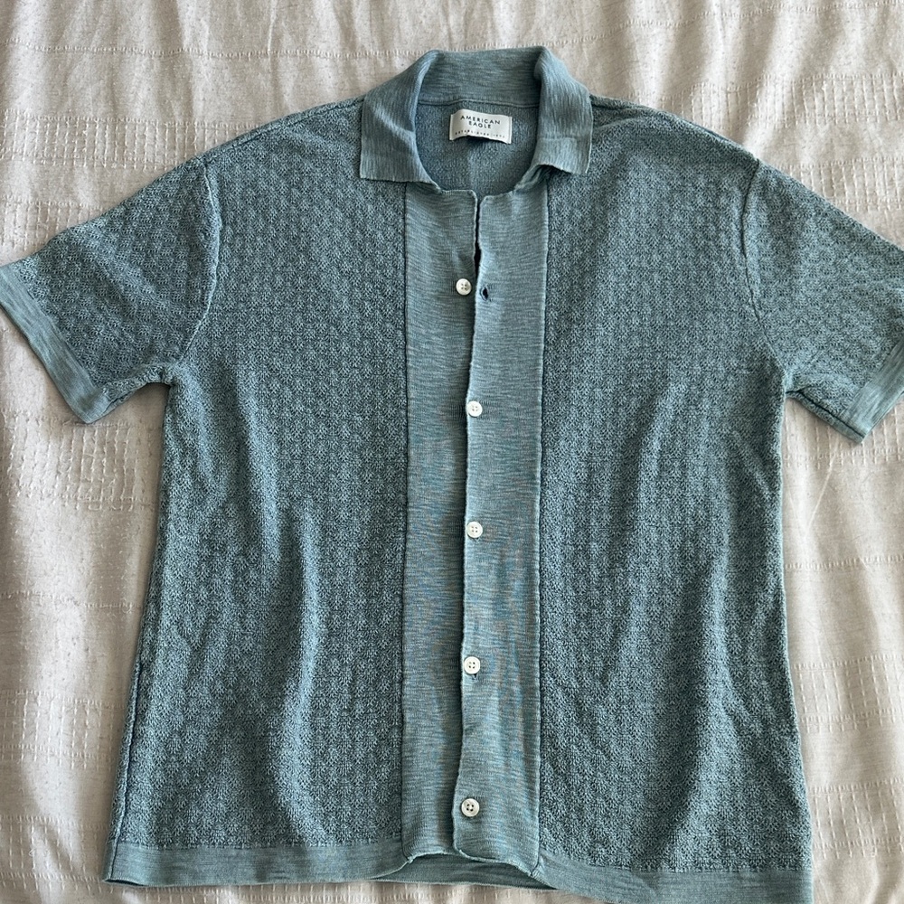 American Eagle Outfitters Teal Sweater Button Down Shirt
